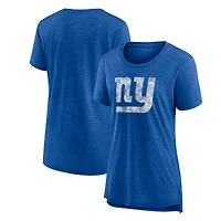Women's Heather Royal New York Giants Throwback Team Logo Tri-Blend T-Shirt