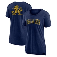 Women's Heather Navy Notre Dame Fighting Irish Slab Serif Tri-Blend T-Shirt