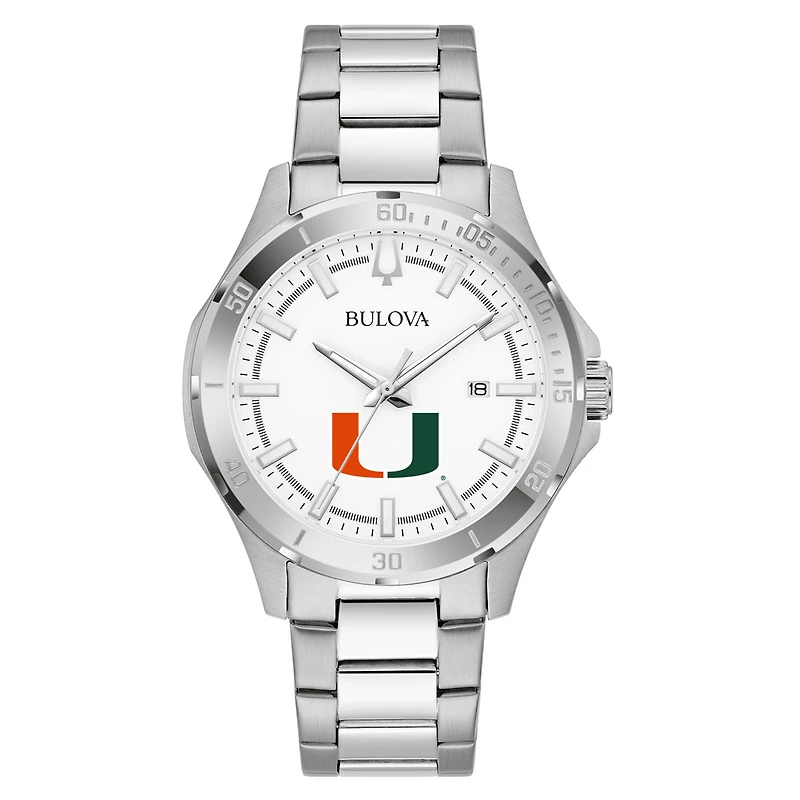 Men's Bulova Silver Miami Hurricanes Stainless Steel Classic Sport Watch