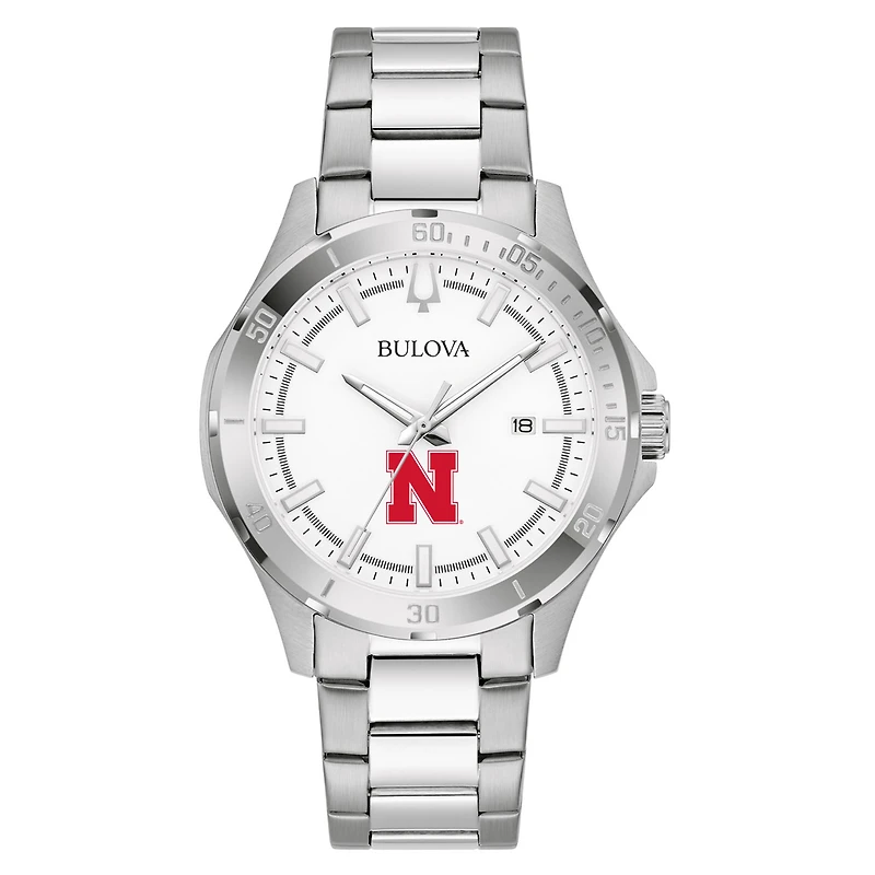 Men's Bulova Silver Nebraska Huskers Stainless Steel Classic Sport Watch