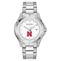 Men's Bulova Silver Nebraska Huskers Stainless Steel Classic Sport Watch