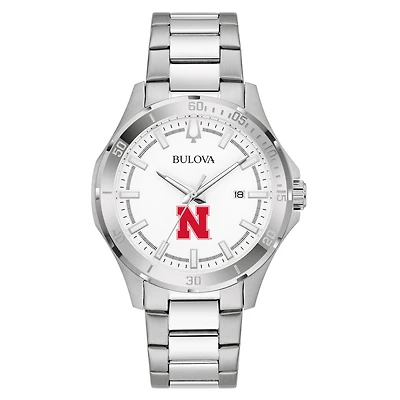 Men's Bulova Silver Nebraska Huskers Stainless Steel Classic Sport Watch