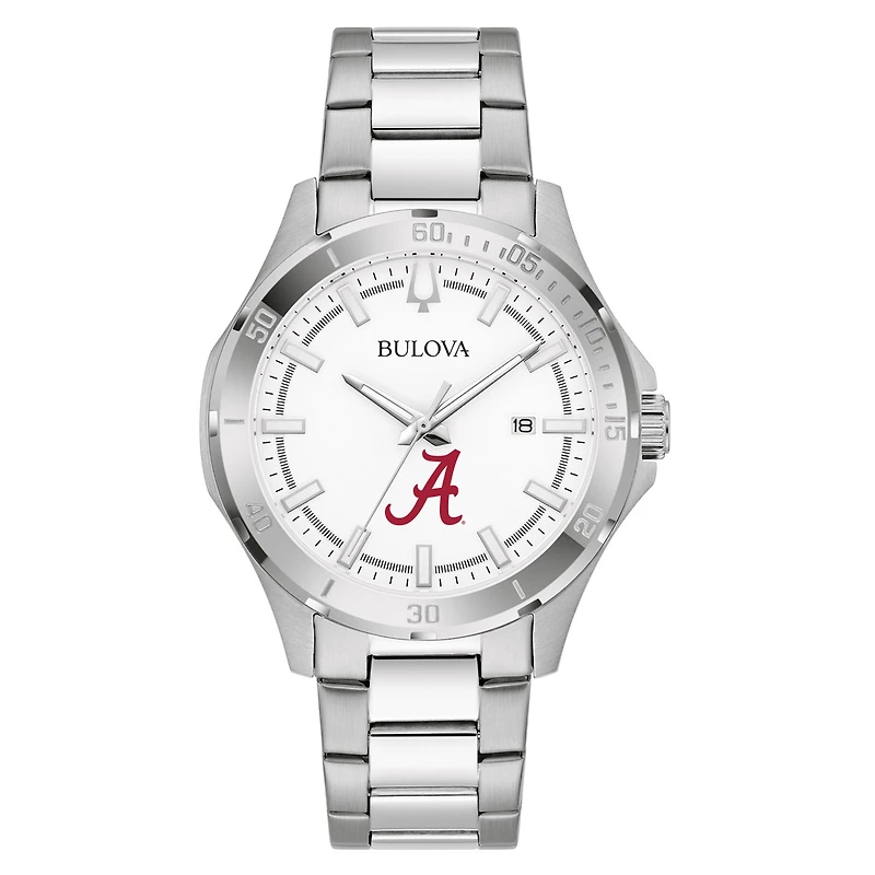 Men's Bulova Silver Alabama Crimson Tide Stainless Steel Classic Sport Watch