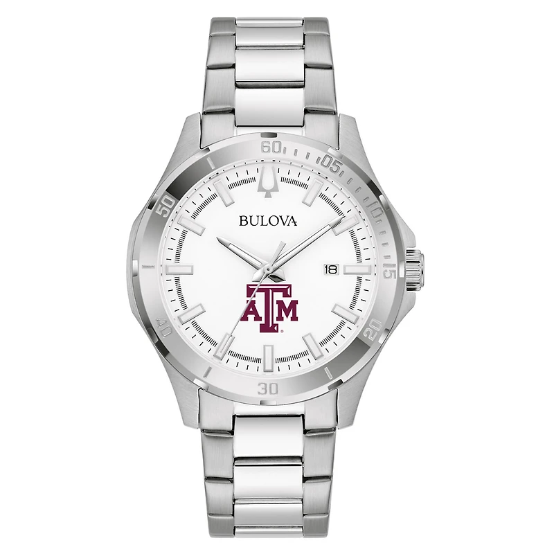 Men's Bulova Silver Texas A&M Aggies Stainless Steel Classic Sport Watch