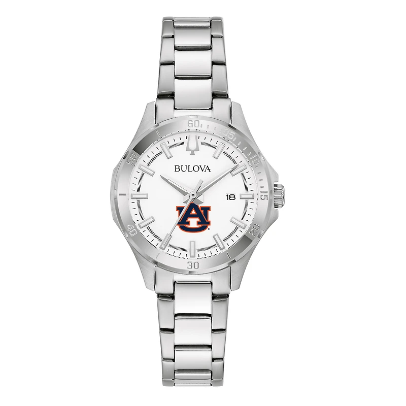 Women's Bulova Silver Auburn Tigers Stainless Steel Sport Classic Watch