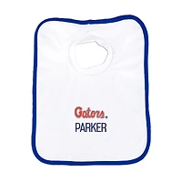 Newborn & Infant White/Royal Florida Gators Script Logo Personalized Bib