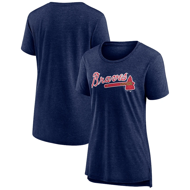 Women's Heather Navy Atlanta Braves Official Wordmark Tri-Blend T-Shirt