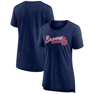 Women's Heather Navy Atlanta Braves Official Wordmark Tri-Blend T-Shirt