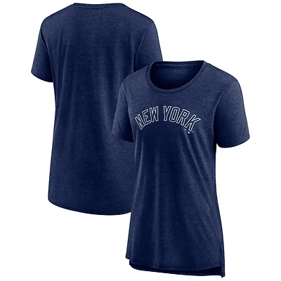 Women's Heather Navy New York Yankees Official Wordmark Tri-Blend T-Shirt