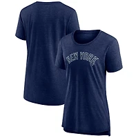 Women's Heather Navy New York Yankees Official Wordmark Tri-Blend T-Shirt