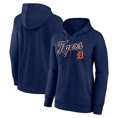 Women's Navy Detroit Tigers Team Logo Lockup Pullover Hoodie