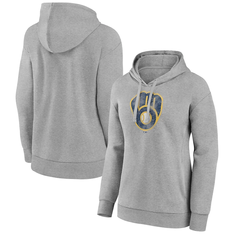 Women's Gray Milwaukee Brewers Distressed Team Pullover Hoodie