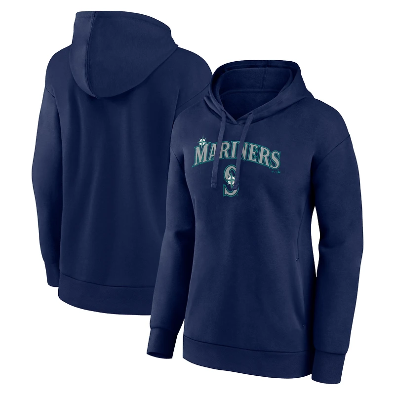Women's Navy Seattle Mariners Team Logo Lockup Pullover Hoodie