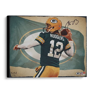 Aaron Rodgers Green Bay Packers Autographed Stretched 20" x 24" Canvas Giclee Print - Designed and Signed by Artist Brian Konnick - Limited Edition of 50