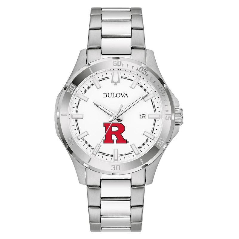 Men's Bulova Silver Rutgers Scarlet Knights Stainless Steel Classic Sport Watch