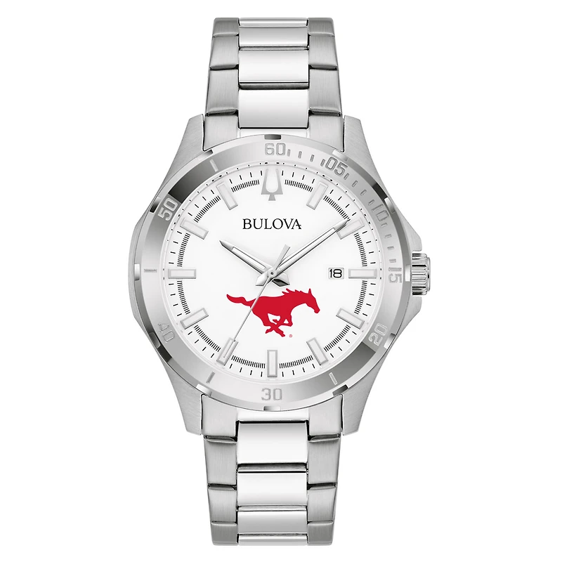 Men's Bulova Silver SMU Mustangs Stainless Steel Classic Sport Watch