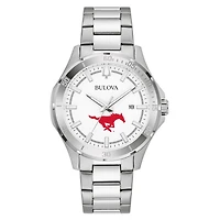 Men's Bulova Silver SMU Mustangs Stainless Steel Classic Sport Watch