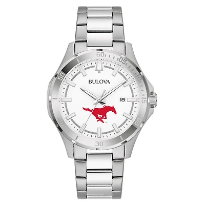 Men's Bulova Silver SMU Mustangs Stainless Steel Classic Sport Watch