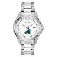 Men's Bulova Silver Tulane Green Wave Stainless Steel Classic Sport Watch