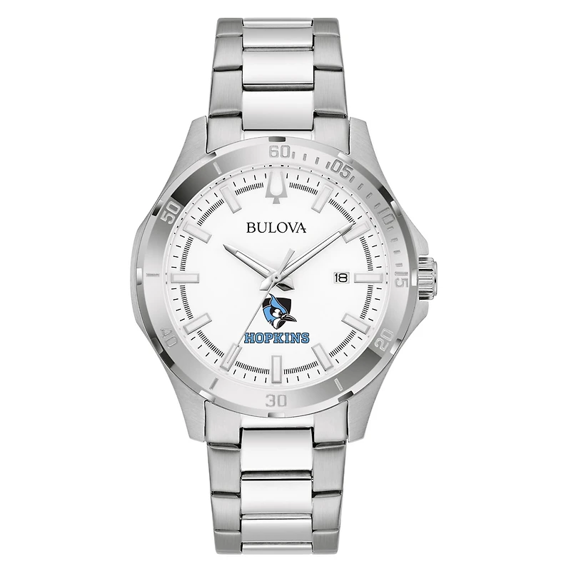 Men's Bulova Silver Johns Hopkins Blue Jays Stainless Steel Classic Sport Watch