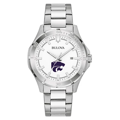 Men's Bulova Silver Kansas State Wildcats Stainless Steel Classic Sport Watch