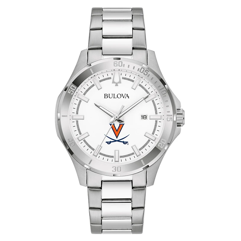 Men's Bulova Silver Virginia Cavaliers Stainless Steel Classic Sport Watch