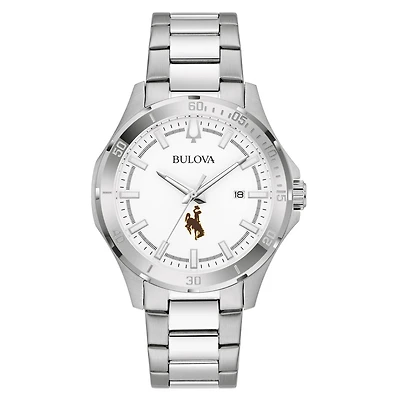Men's Bulova Silver Wyoming Cowboys Stainless Steel Classic Sport Watch