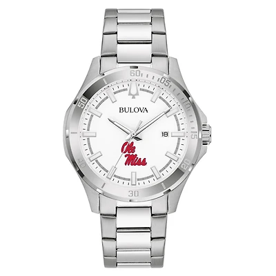 Men's Bulova Silver Ole Miss Rebels Stainless Steel Classic Sport Watch