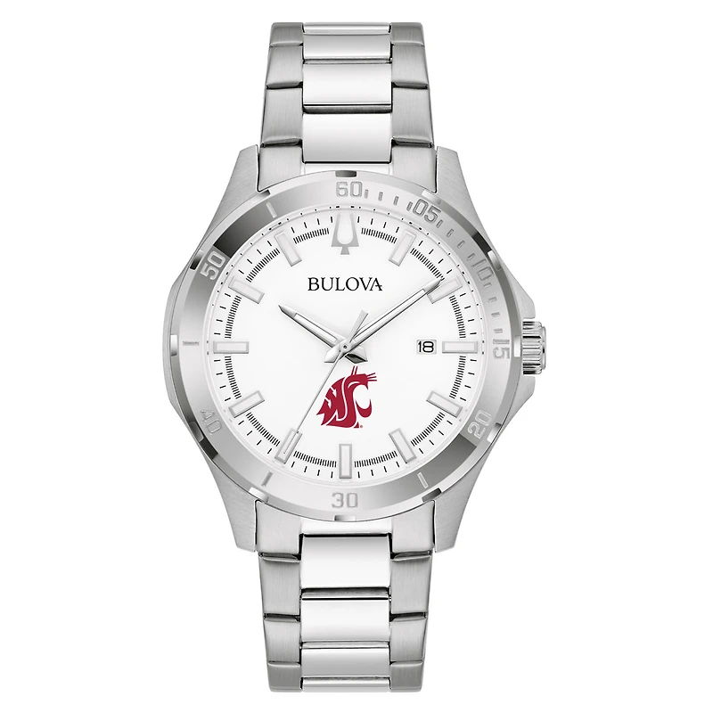 Men's Bulova Silver Washington State Cougars Stainless Steel Classic Sport Watch