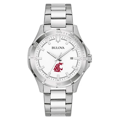 Men's Bulova Silver Washington State Cougars Stainless Steel Classic Sport Watch