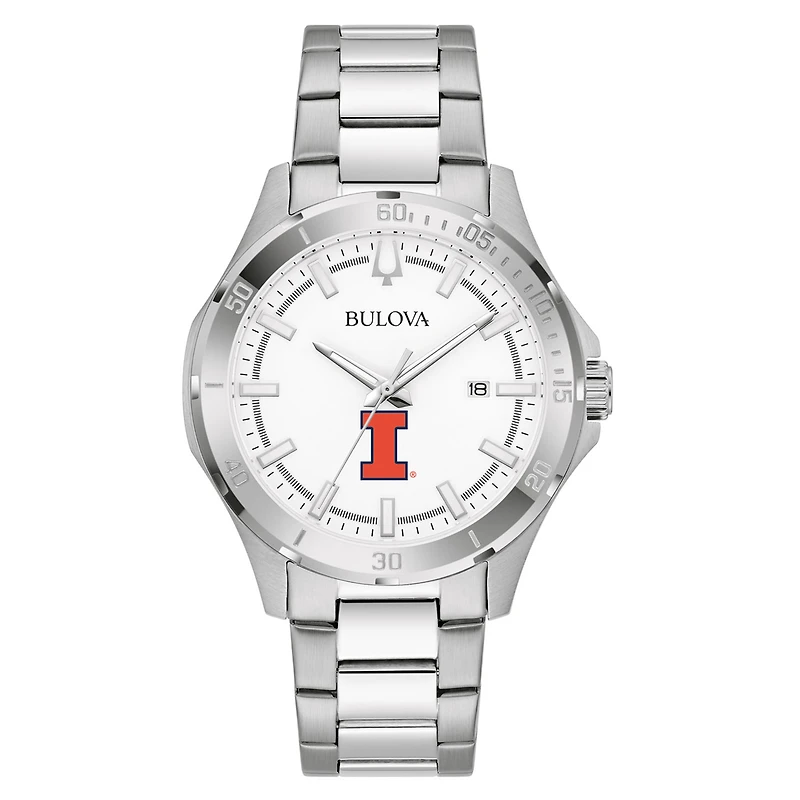 Men's Bulova Silver Illinois Fighting Illini Stainless Steel Classic Sport Watch