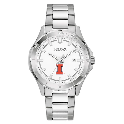 Men's Bulova Silver Illinois Fighting Illini Stainless Steel Classic Sport Watch