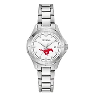 Women's Bulova Silver SMU Mustangs Stainless Steel Classic Sport Watch