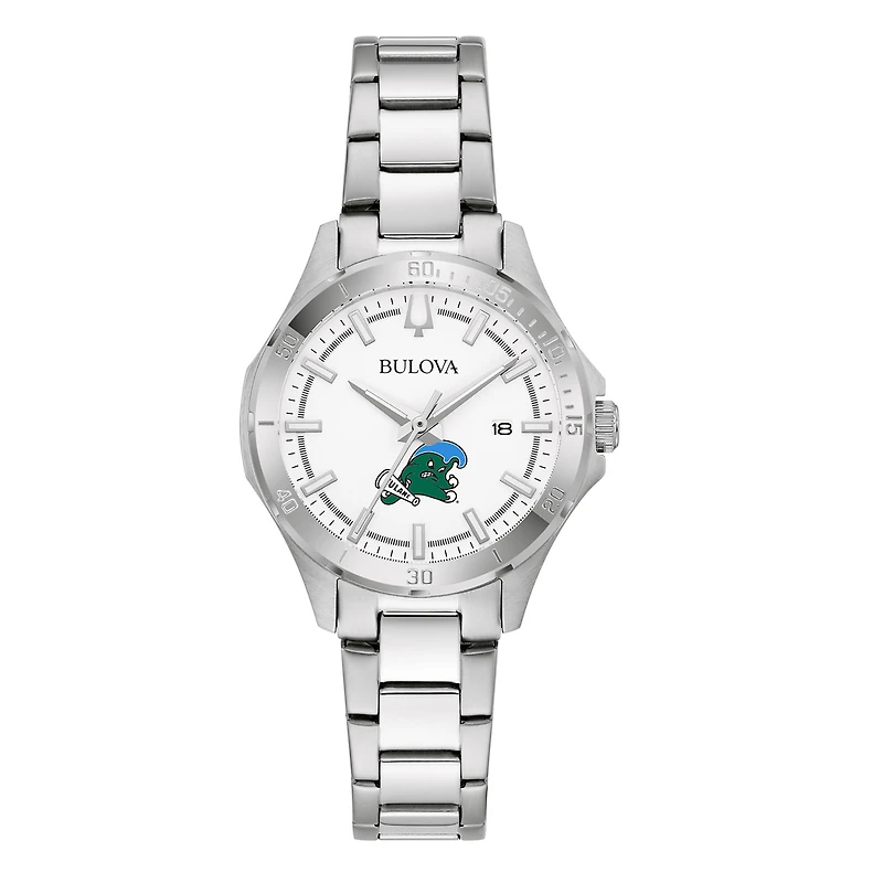 Women's Bulova Silver Tulane Green Wave Stainless Steel Classic Sport Watch