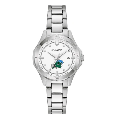Women's Bulova Silver Tulane Green Wave Stainless Steel Classic Sport Watch