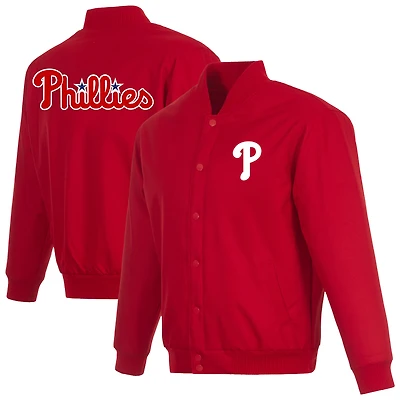 Men's JH Design Red Philadelphia Phillies Full-Snap Pollytwill Varsity Jacket