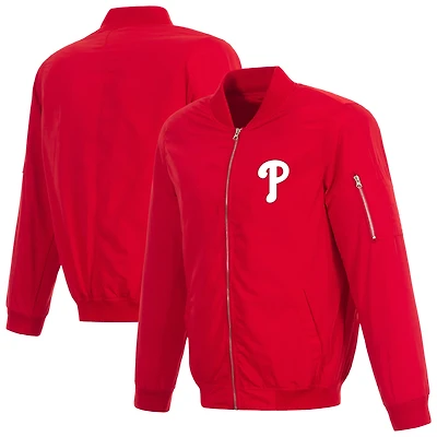 Men's JH Design Red Philadelphia Phillies Full-Zip Nylon Bomber Jacket