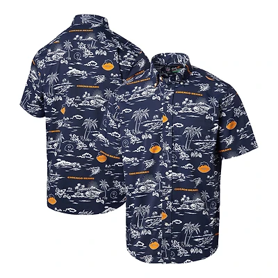 Men's Reyn Spooner Navy Chicago Bears Throwback Kekai Print Button-Up Shirt