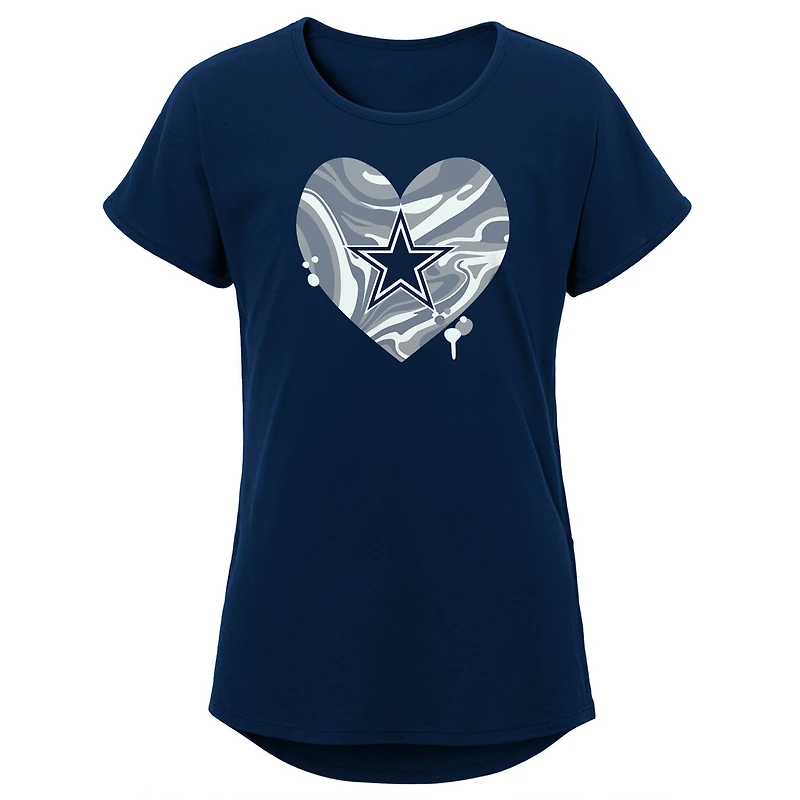 Girls Youth Navy Dallas Cowboys Drip Heart Dolman T-Shirt