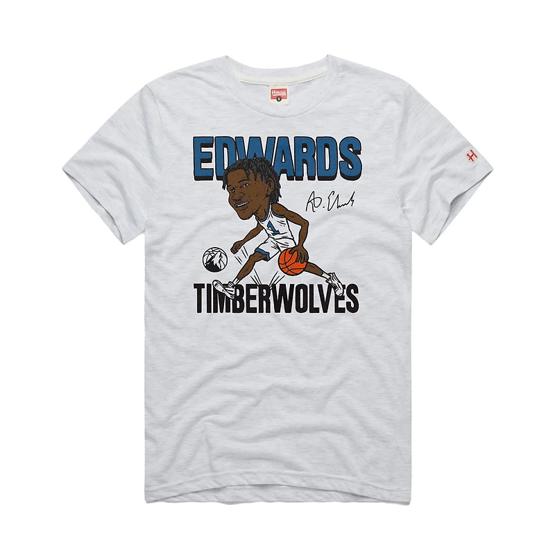 Men's Homage Anthony Edwards Ash Minnesota Timberwolves Caricature Tri-Blend T-Shirt