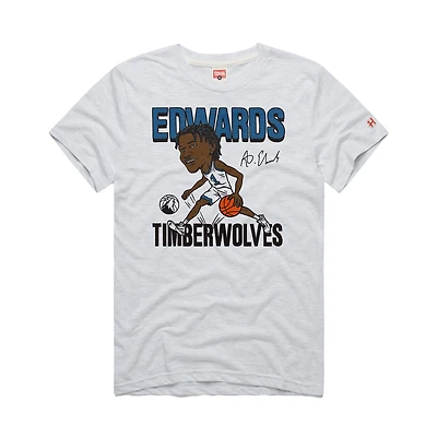 Men's Homage Anthony Edwards Ash Minnesota Timberwolves Caricature Tri-Blend T-Shirt