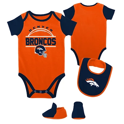 Newborn & Infant Orange/Navy Denver Broncos Home Field Advantage Three-Piece Bodysuit, Bib & Booties Set