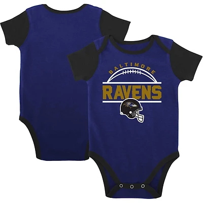 Newborn & Infant Purple/Black Baltimore Ravens Home Field Advantage Three-Piece Bodysuit, Bib & Booties Set