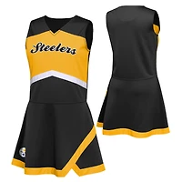Girls Preschool Black Pittsburgh Steelers Two-Piece Cheer Captain Jumper Dress with Bloomers Set