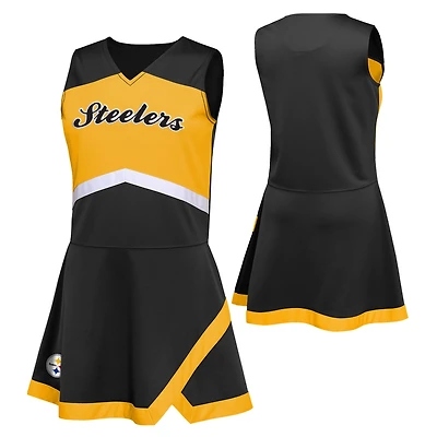 Girls Preschool Black Pittsburgh Steelers Two-Piece Cheer Captain Jumper Dress with Bloomers Set