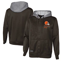 Men's Brown Cleveland Browns Combine Authentic Field Play Full-Zip Hoodie Sweatshirt