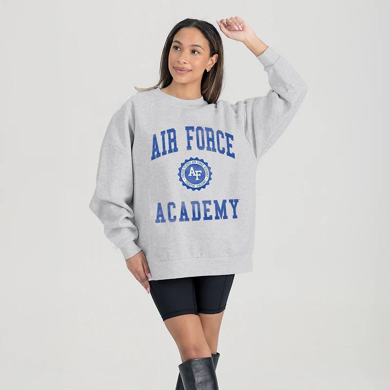Women's Gameday Couture Steel Air Force Falcons Oversized Good Vibes Premium Fleece Drop Shoulder Pullover Sweatshirt