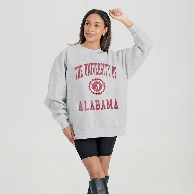 Women's Gameday Couture Steel Alabama Crimson Tide Oversized Good Vibes Premium Fleece Drop Shoulder Pullover Sweatshirt