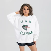 Women's Gameday Couture White UAB Blazers Oversized Good Vibes Premium Fleece Drop Shoulder Pullover Sweatshirt
