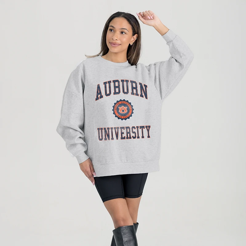 Women's Gameday Couture Steel Auburn Tigers Oversized Good Vibes Premium Fleece Drop Shoulder Pullover Sweatshirt